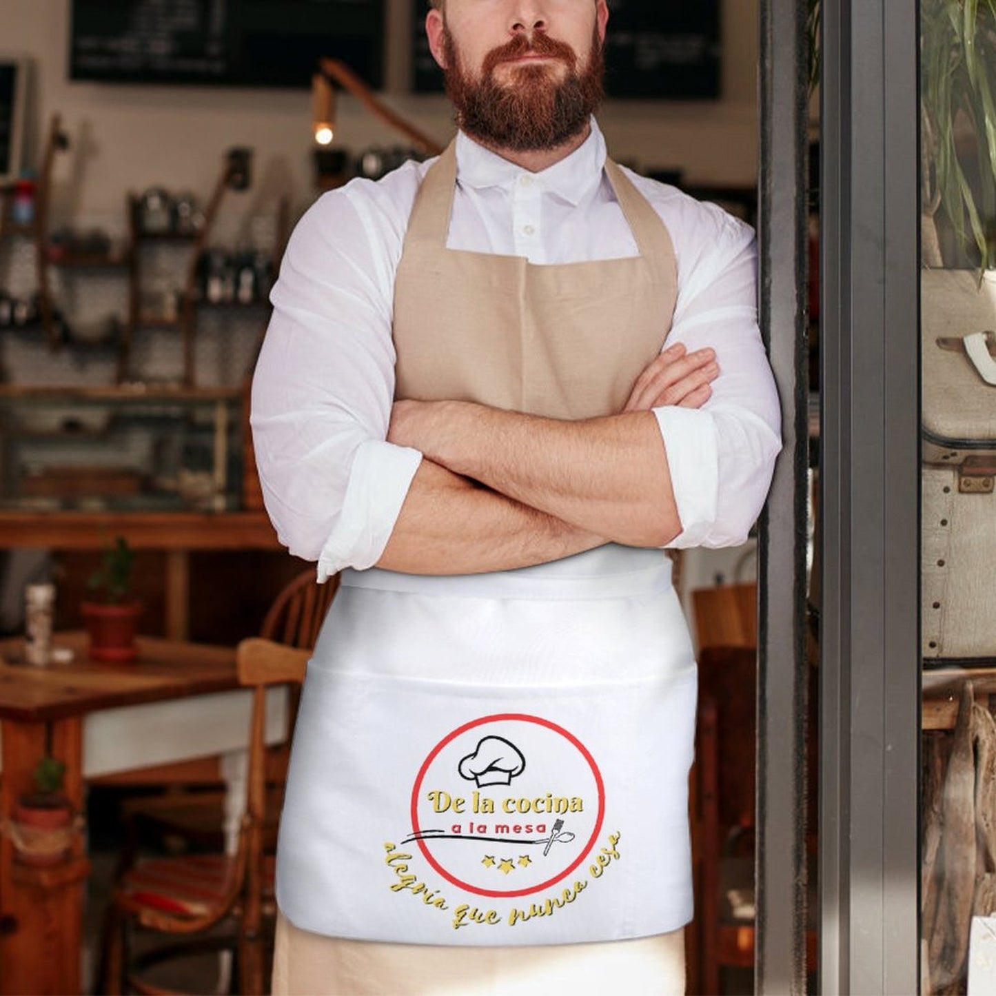 Medio delantal impermeable Personalizado con Bolsillos – Diseño Único para Casa, Bar o Restaurante