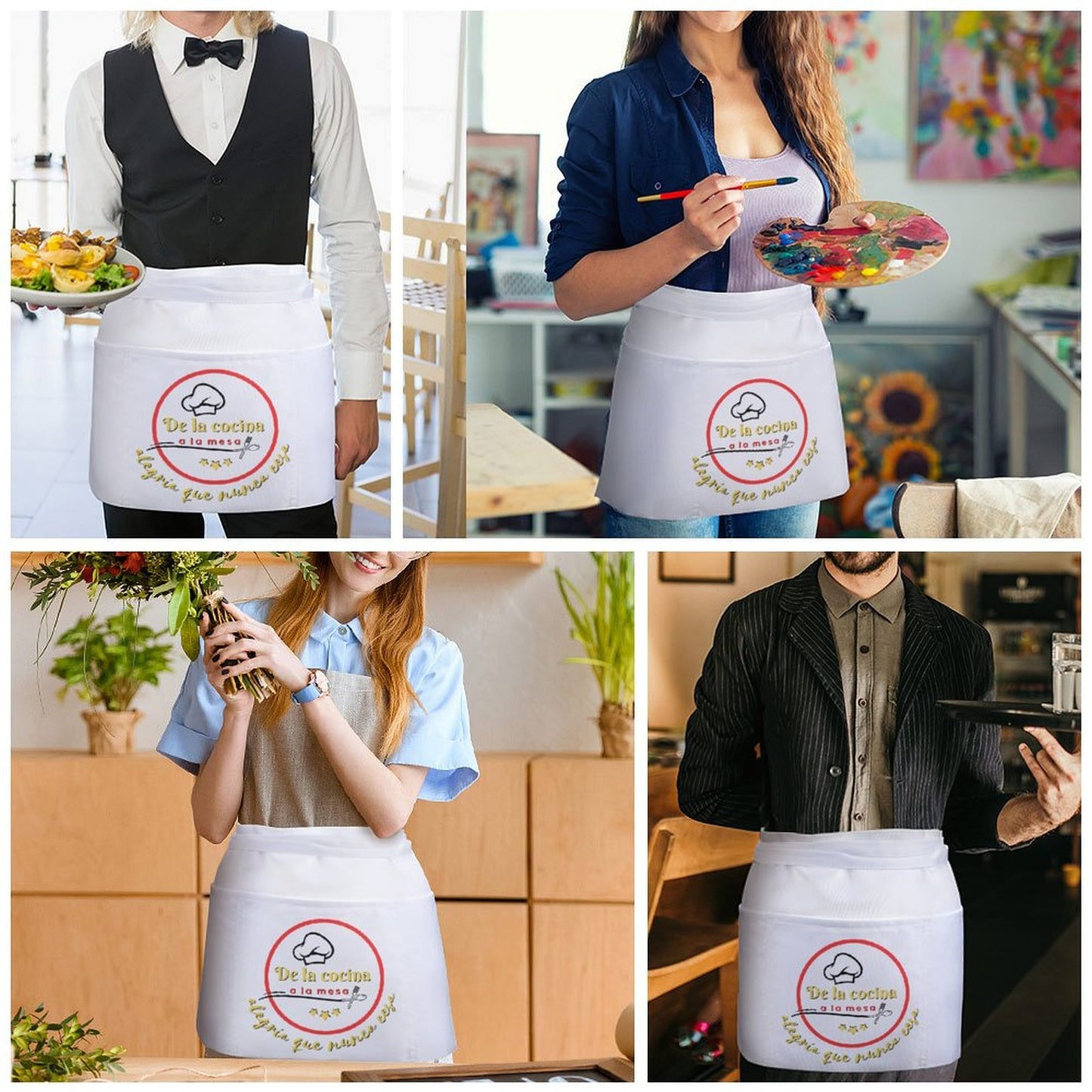 Medio delantal impermeable Personalizado con Bolsillos – Diseño Único para Casa, Bar o Restaurante