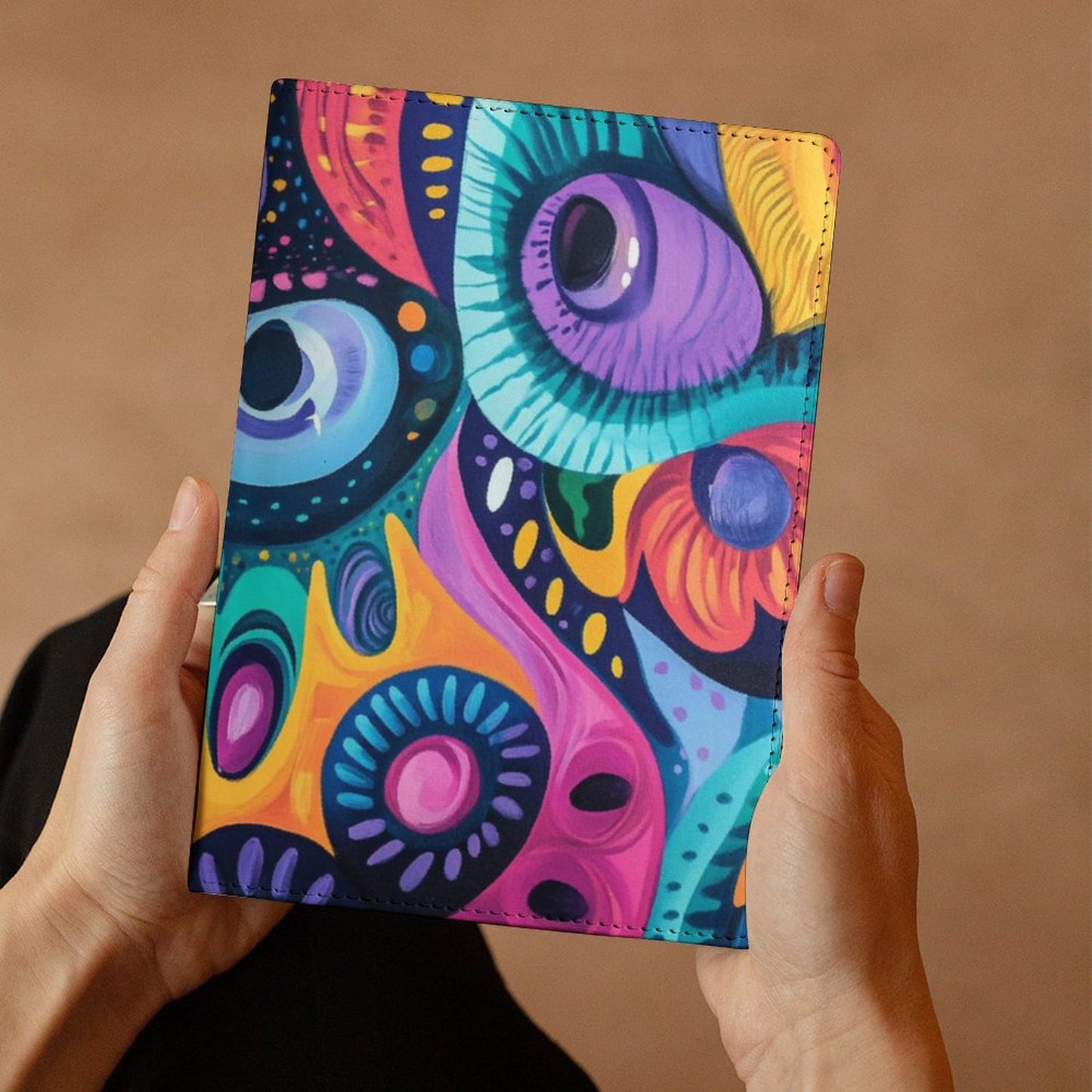 Cubierta de cuaderno personalizado sicodélico con nombre, dibujo, logo (A5)
