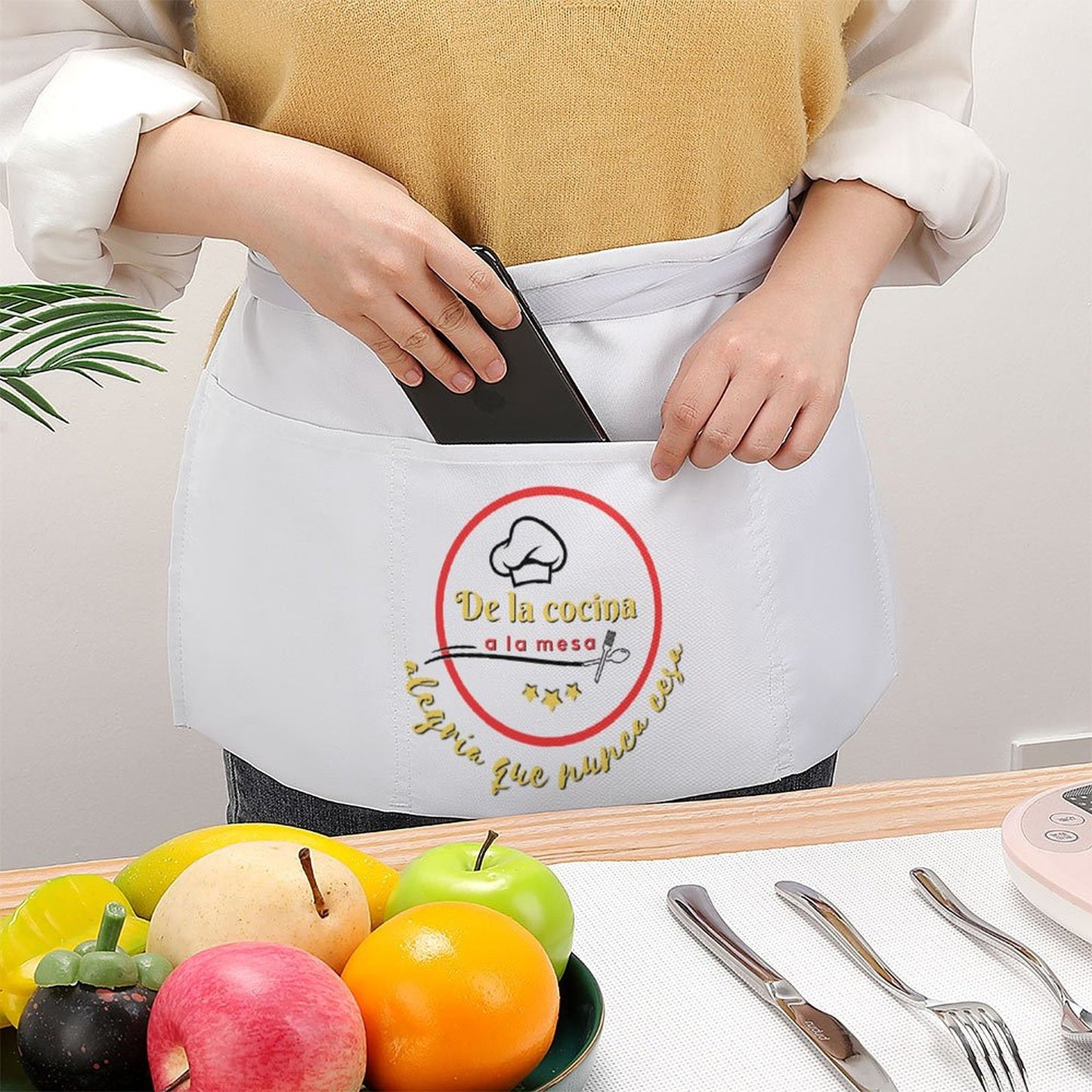 Medio delantal impermeable Personalizado con Bolsillos – Diseño Único para Casa, Bar o Restaurante