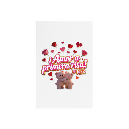 Acrylic Sign — "Amor a Primera Risa" Valentine’s Desk Decor (Wooden Stand)