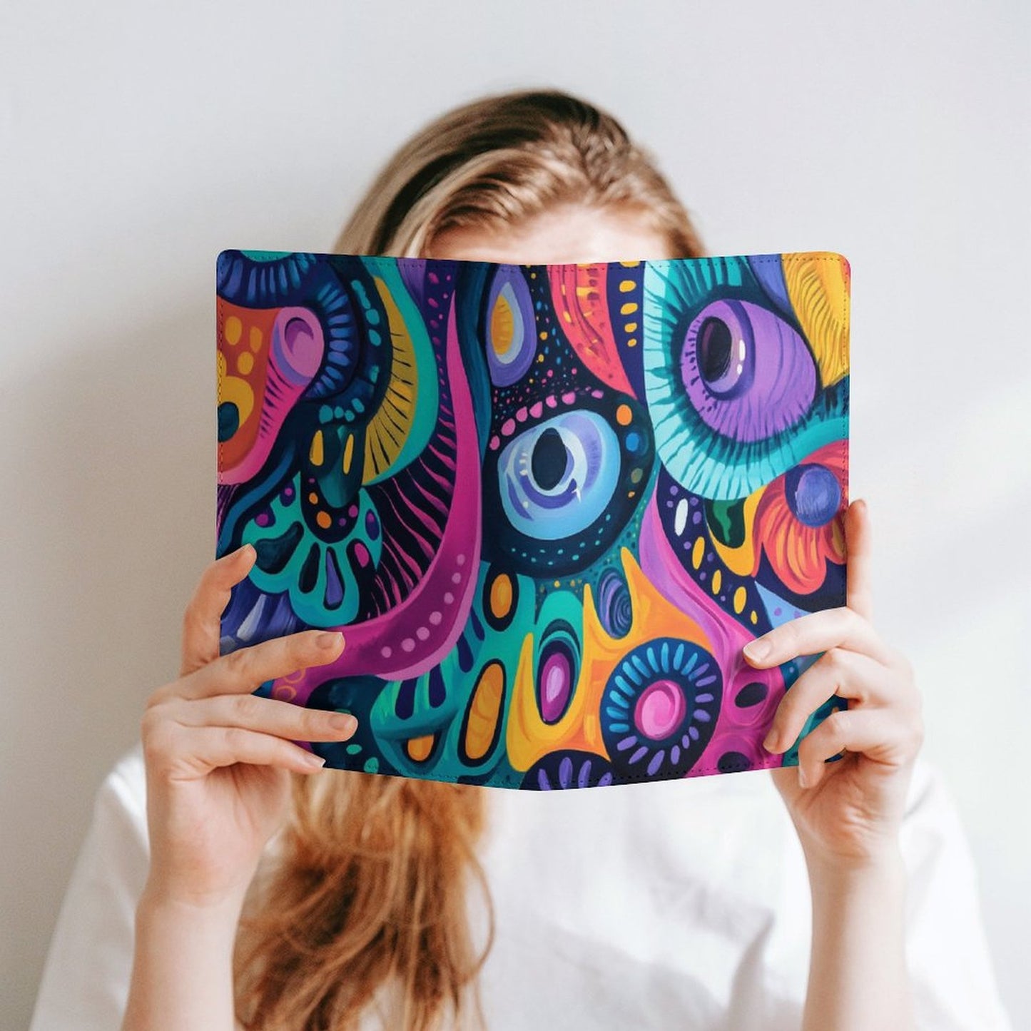 Cubierta de cuaderno personalizado sicodélico con nombre, dibujo, logo (A5)