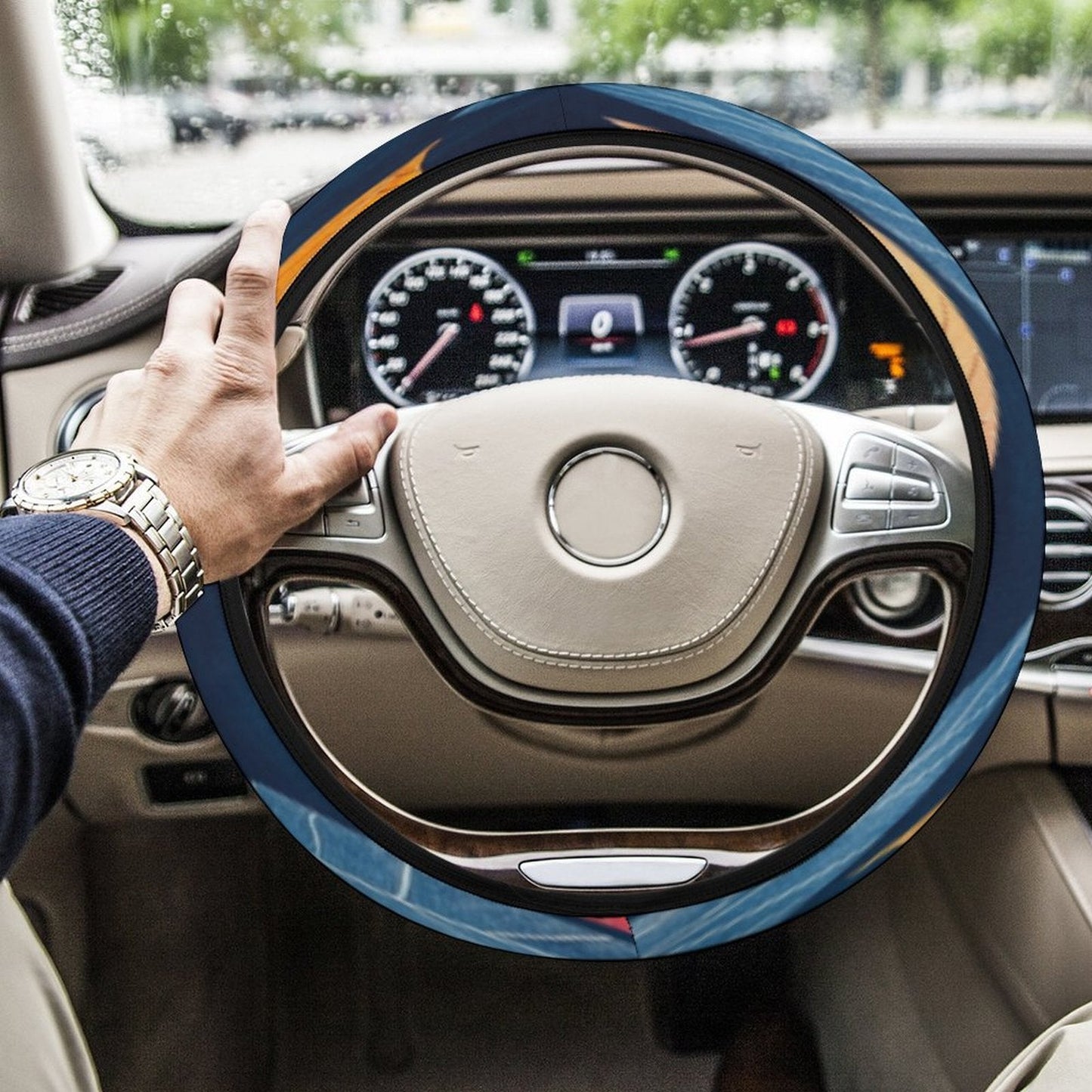 Funda para Volante Hojas de Ficus: Toque Natural y Antideslizante