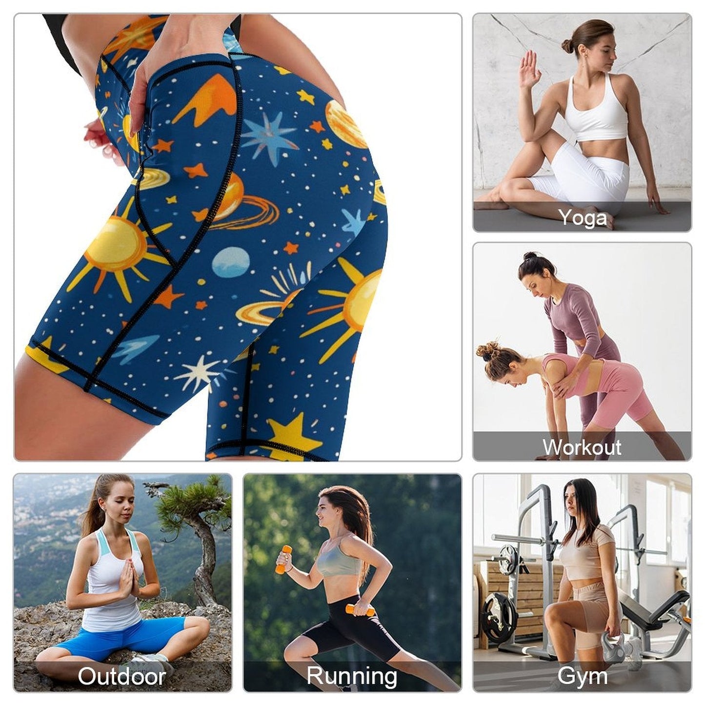 Pantalones Cortos Yoga Espacio Cósmico: Elasticidad y Confort