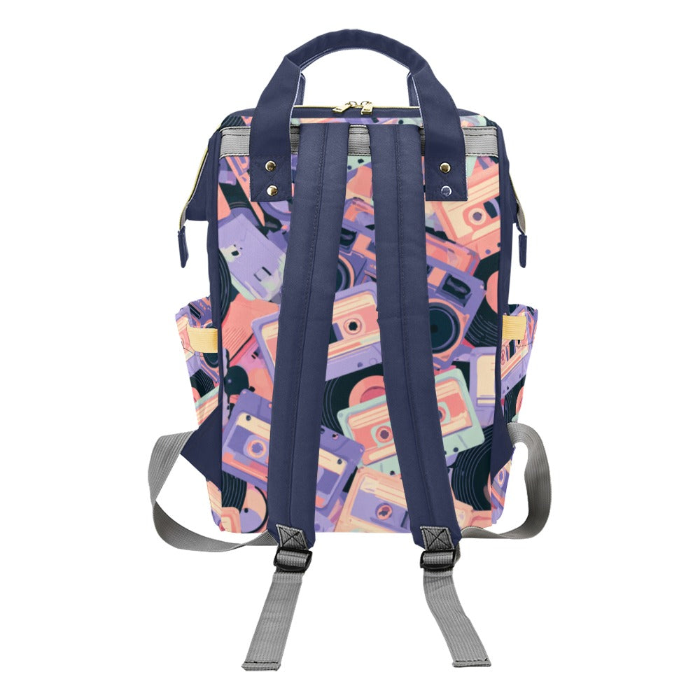 Mochila de Viaje Estampado Vintage Cassettes y Música Retro