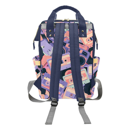 Mochila de Viaje Estampado Vintage Cassettes y Música Retro