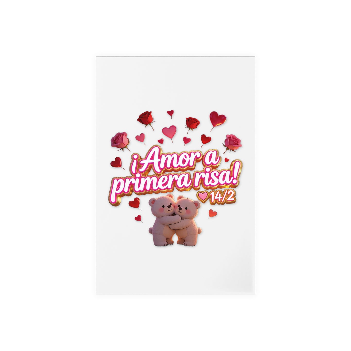 Acrylic Sign — "Amor a Primera Risa" Valentine’s Desk Decor (Wooden Stand)