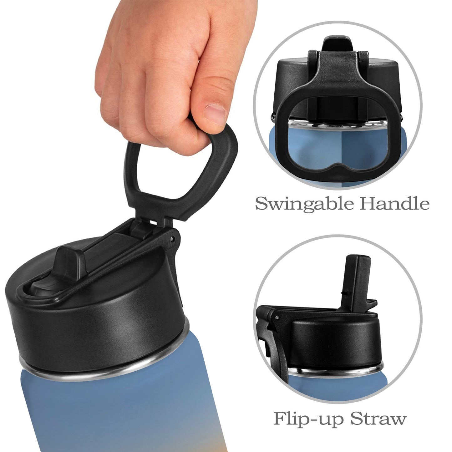 Botella de agua para niños con tapa de pajita puesta de sol (12 oz)