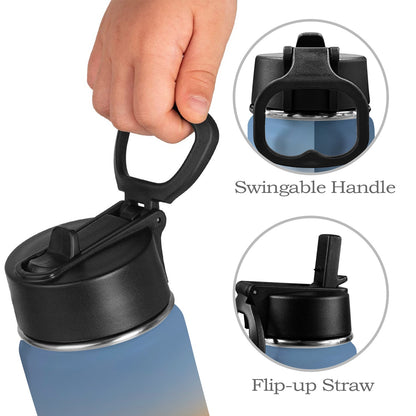 Botella de agua para niños con tapa de pajita puesta de sol (12 oz)