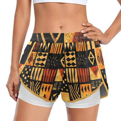 Pantalones cortos deportivos para mujer con forro de compresión