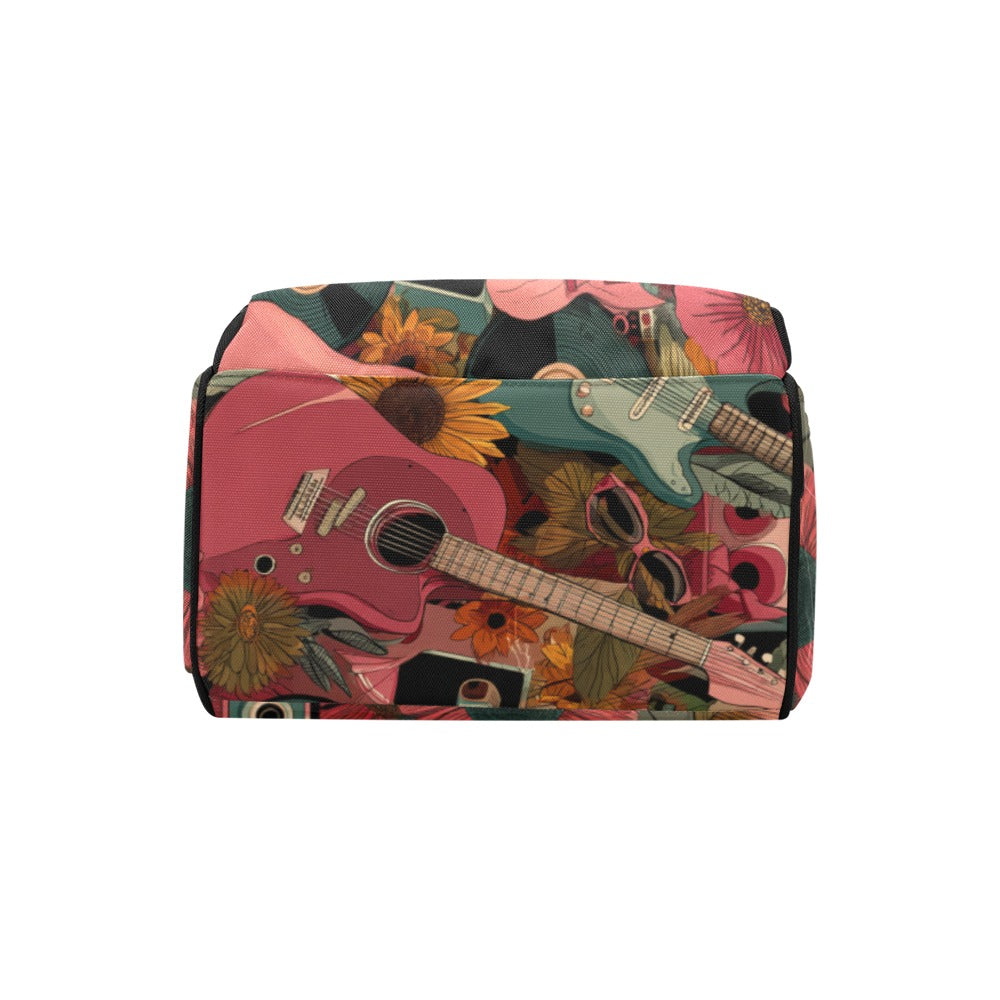 Mochila “Retro Vibes” | Guitarras, flores y ritmo para tu día