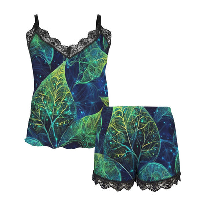 Pijama Mujer Verano Hojas Luminosas: Diseño Tropical