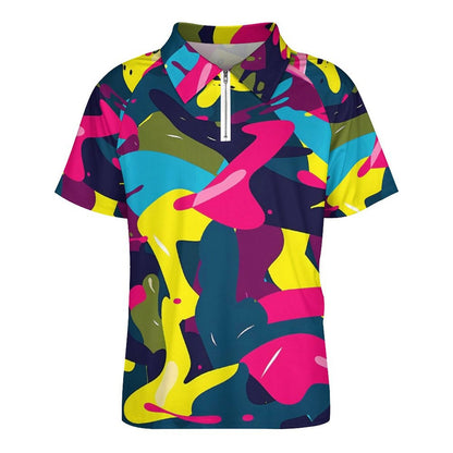 Camiseta Deportiva Cremallera Hombre Manchas de Pintura: Estilo Artístico