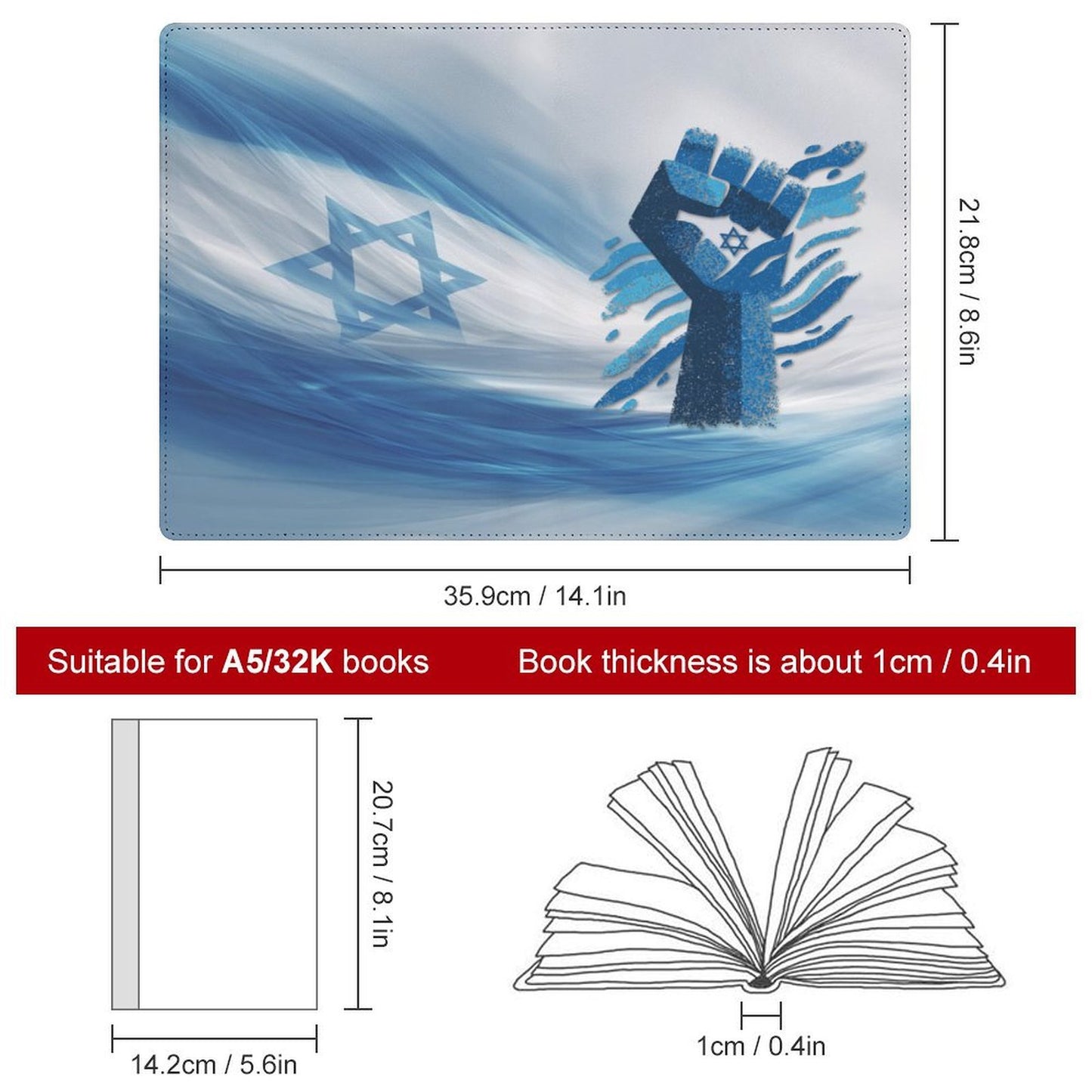 Cubierta de Cuaderno Puño Israel Solidaridad Estrella David | Personalizado (A5)