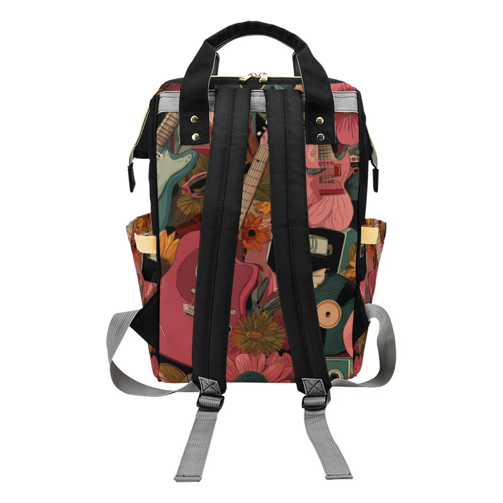 Mochila “Retro Vibes” | Guitarras, flores y ritmo para tu día