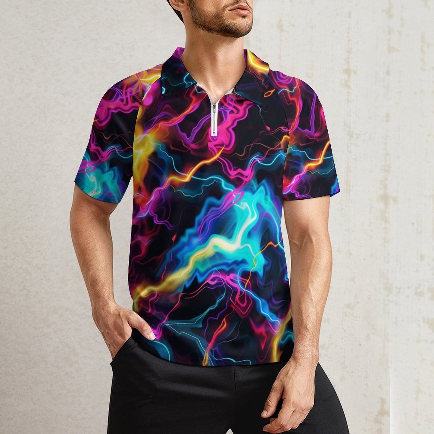 Camiseta deportiva de manga corta con cremallera para hombre