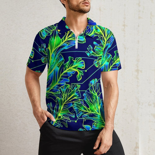 Camiseta Deportiva Cremallera Hombre Algas Marinas: Estampado Integral