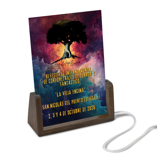 LA VIEJA ENCINA Lámpara de noche acrílica con foto de 12,7 x 18,8 cm (base de nogal en forma de U)