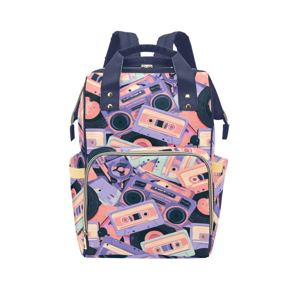 Mochila de Viaje Estampado Vintage Cassettes y Música Retro