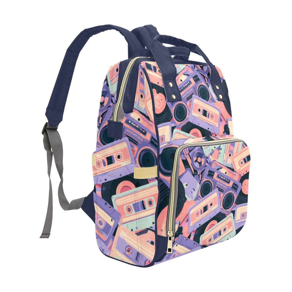 Mochila de Viaje Estampado Vintage Cassettes y Música Retro