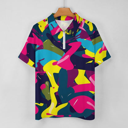 Camiseta Deportiva Cremallera Hombre Manchas de Pintura: Estilo Artístico