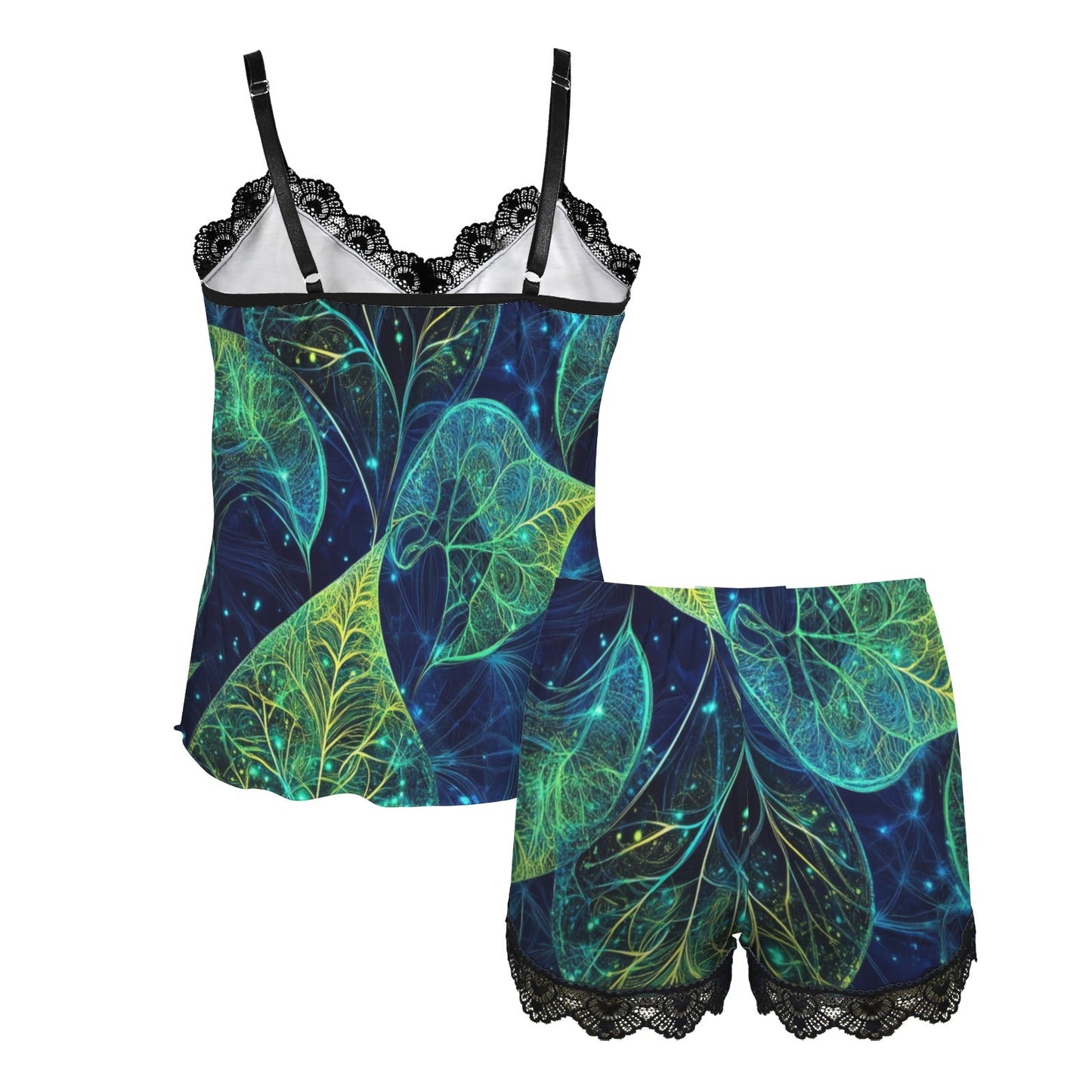 Pijama Mujer Verano Hojas Luminosas: Diseño Tropical