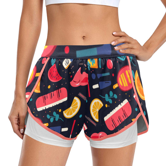 Pantalones cortos deportivos para mujer con forro de compresión